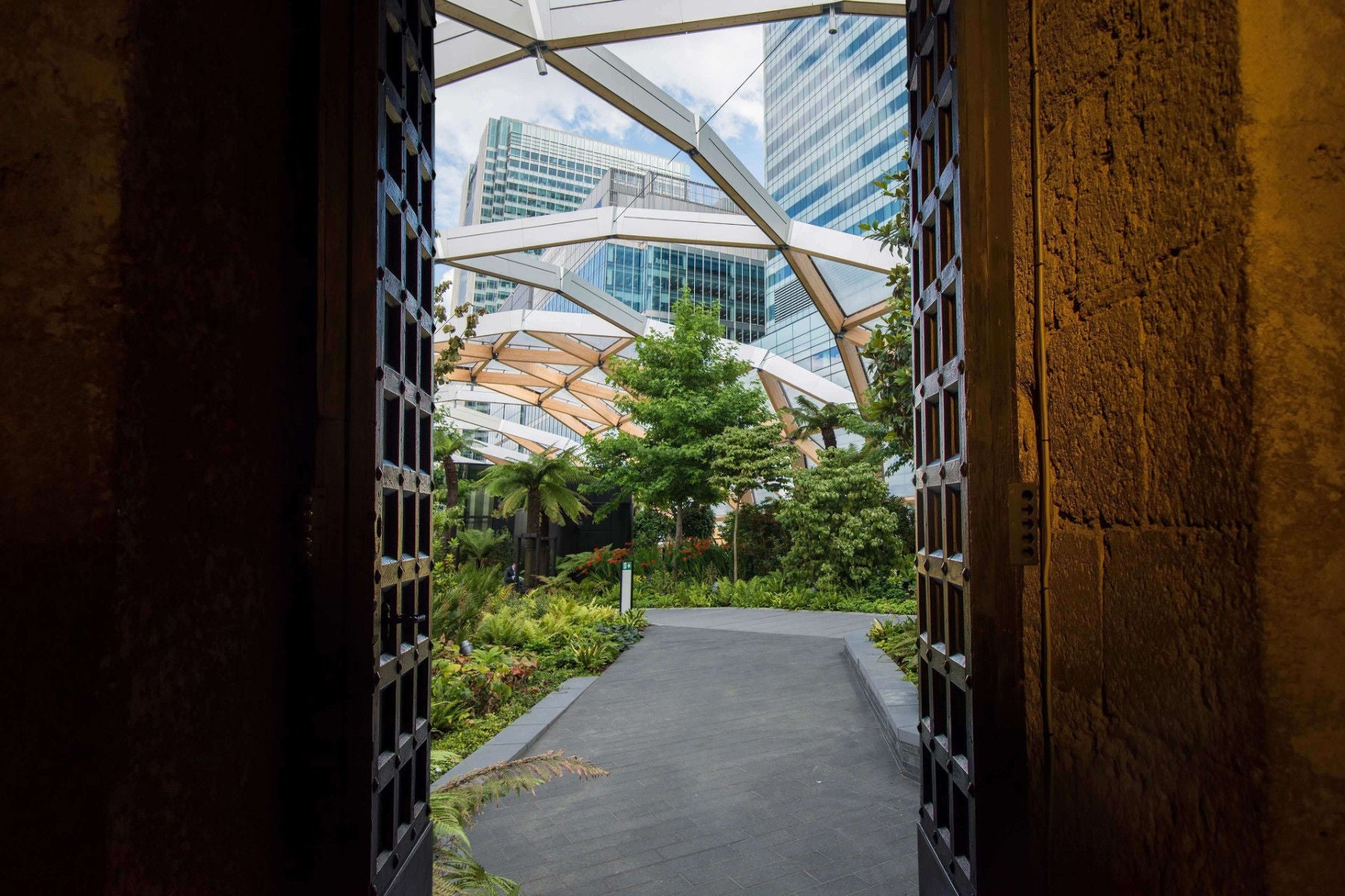 Sky garden seen through door